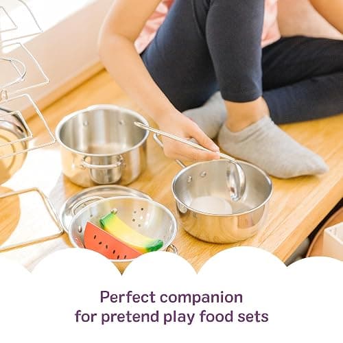 Melissa & Doug Stainless Steel Pots & Pans, 8 Piece Play Kitchen Set, Premium Play Kitchen Accessories & Cooking Utensils, Preschool Toys for Kids 3+ thumbnail 5