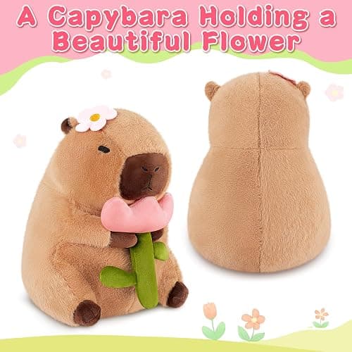 Achwishap Capybara Plush,Cute Plushies Capybara Stuffed Animals,Capybara Plush Toys,Kawaii Plushie Stuffed Toy with Flower Plushies Gifts for Kids Adults Birthday Plushies,Brown 12” thumbnail 5