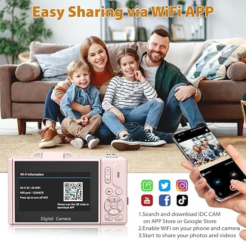 4K Digital Camera for Photography, 64MP Compact Vlogging Camera with WiFi and 3" 180° Flip Screen, 18X Digital Zoom, Ideal for YouTube Creators, Includes 2 Batteries & 32GB Micro SD Card, Pink thumbnail 3