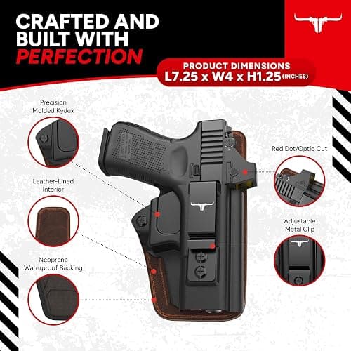 Texas Gun Holsters IWB Concealed Carry Holster Bundle - Premium Kydex & Leather Hybrid Holster with Tactical Belt, Ideal for Appendix Carry, Compatible with Glock 19 (Gen 3/4/5), 19X, 44, 45, 23, 32 thumbnail 3