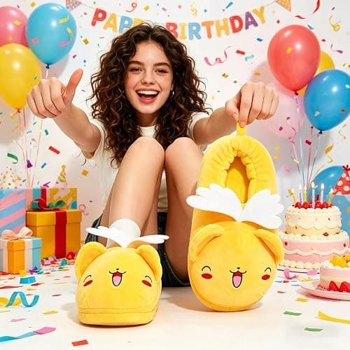 Roffatide Anime Cardcaptor Sakura Fuzzy Slippers Cerberus Kero Chan House Slippers Closed Toe Open Back Foam Slippers with Rubber Sole for Women Man One Size thumbnail 2