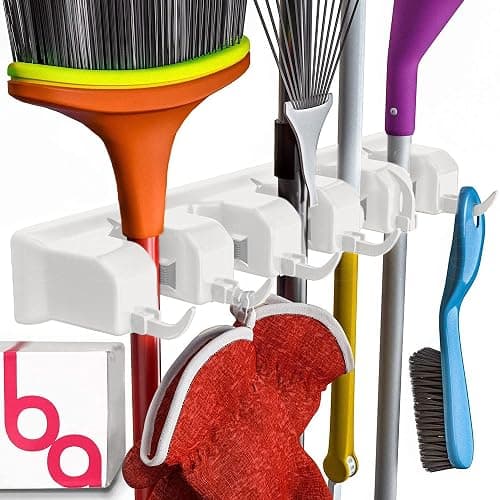 EXTRA GRIP Mop & Broom Holder Wall Mount - Wall Hanging Garden Tool & Utility Closet Organizer, Mop & Broom Hook, Broom Hanger Wall Mount, Mop Broom Organizer, Wall Mounted Broom Rack Mop Storage - Image 1