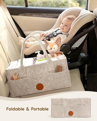 Maliton Panier Rangement Bébé Portable en Feutre avec Poignée Compartiments Détachables, Pour la table à langer ou la chambre du bébé, Pour les couches, lingettes et inserts, Marron thumbnail 5