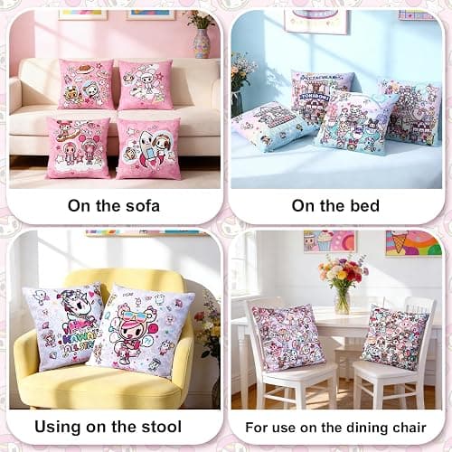 tokidoki Unicorno 18x18 Inch Pillowcase, 2 Pack Double-Sided | Donutella design, pink throw pillow covers. Soft durable polyester for sofa, kids room, home decor. thumbnail 4