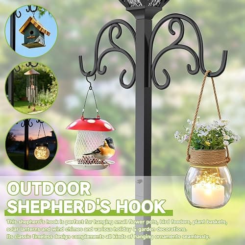New Upgraded 3-in-1 Garden Hose Holder with Solar Light & Shepherds Hooks | Stores 160" Hose, Freestanding with Double Hooks for Hanging Decor - Perfect for Outdoor Yard, Lawn & Patio at Night thumbnail 6