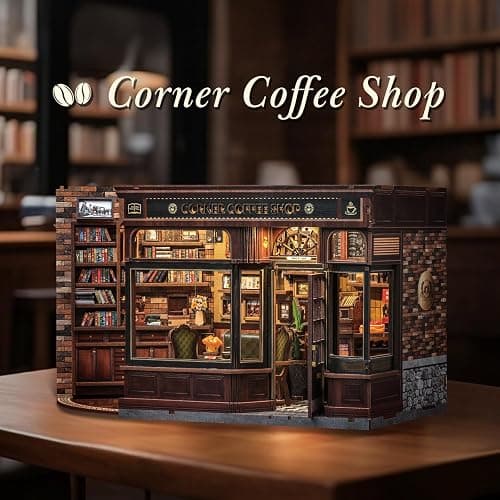 CUTEBEE Book Nook Kit, DIY Miniature House Kits for Adult and Teens, Dollhouse Booknook Tiny House, Bookshelf 3D Wooden Puzzle, DIY Craft Gifts for Family and Friends (Corner Coffee Shop) thumbnail 2