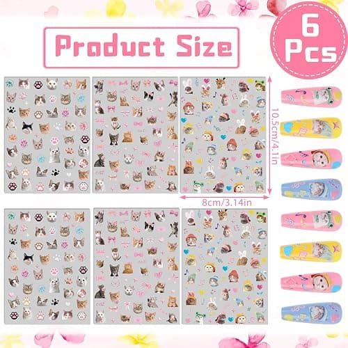 Keluna Cat Nail Art Stickers - 6 Sheets 5D Cute Cat Nail Sticker, Kawaii Animal Nail Decals, Cartoon Paw Print Bow Nail Decal Designs for Women Girls DIY Manicure Decoration Accessories thumbnail 3