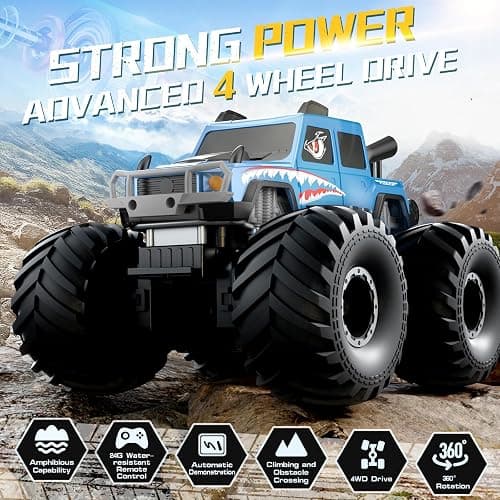 NQD® Monster Truck Toys, Waterproof 360°Rotate 4x4 RC Truck, Amphibious Remote Control Monster Trucks, 2.4GHz All Terrain Off-Road Pickup Toy RC Car for Gifts for Boys Kids Age 6 7 8 9 10 11 12+, Blue thumbnail 8