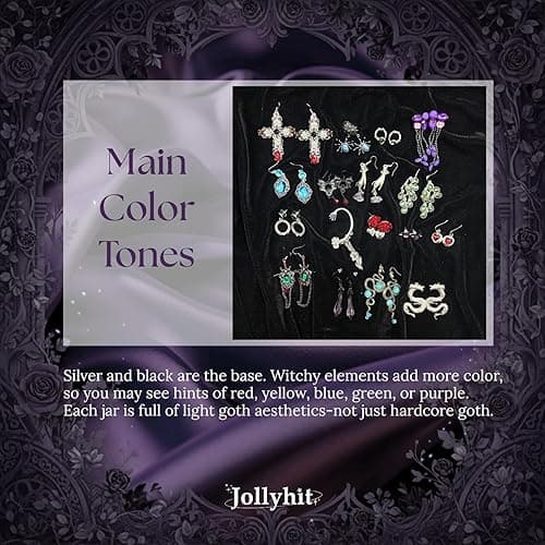Jollyhit Gift-Ready Mystery Jewelry Jar – 30pcs Colorful Gothic Witchy Surprise Box for Women, Spooky Season Costume Jewelry Set with Necklace, Earrings, Rings & Bracelets – Halloween Witchcraft Vampire Skeleton Gift thumbnail 7