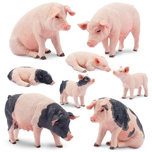 Toymany 8PCS Realistic Pig Figurines Set, Plastic Pig Figures Farm Animals Toys, Birthday Christmas Toy Gift for Kids Toddlers - Image 1