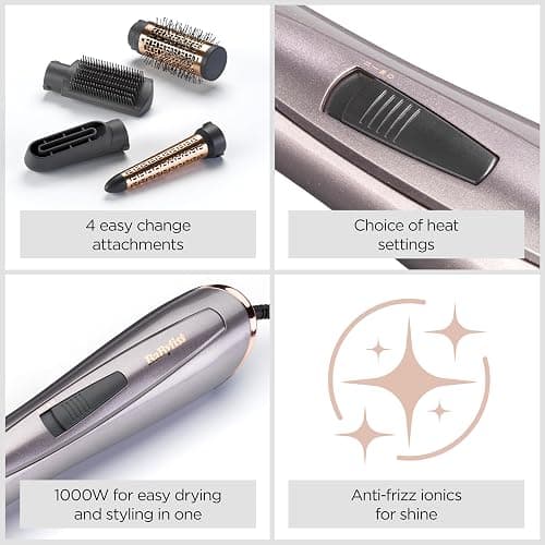 BaByliss Air Styler 1000W - All in One Hair Dryer Brush, Volumiser and Curler, Advanced Ionic Frizz-Control System, 4 Attachments, Copper/Grey, 2136U thumbnail 7