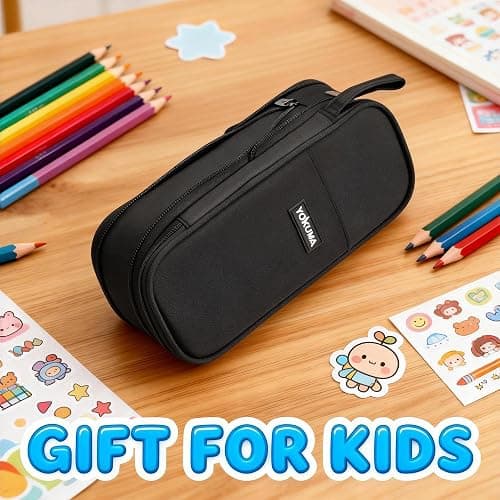 YOKUMA Pencil Case Pencil Pouch for Boys Big Capacity Pen Bag Box, Aesthetic College School Supplies for Student Teen Adults Preppy,Black thumbnail 7