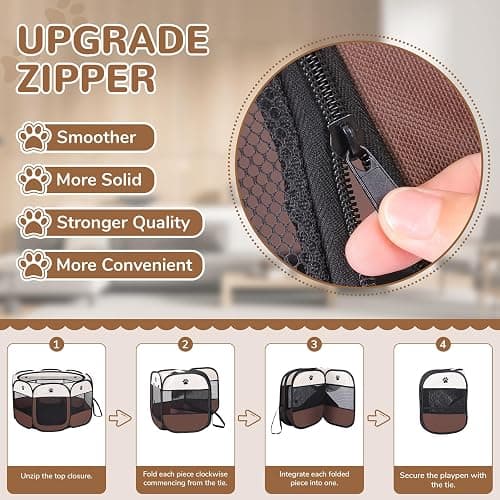 FurNest Pop-up Playpen for Puppy, Portable and Foldable Exercise Kennel Tent Crate Indoor/Outdoor Travel Camping, Removable Zipper Top thumbnail 3