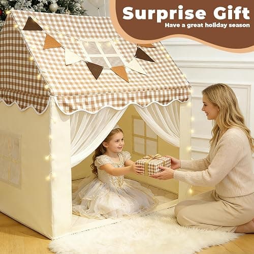 RONGFA Playhouse for Indoor & Outdoor, with Star Light, Flags and Carry Bag, Washable Kids Tent for Girls & Boys (Lattice Top) thumbnail 6