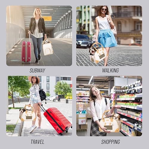 Johomviin Dog Carrier, Cat Carrier, Pet Carrier, Foldable Premium PU Leather Dog Purse, Portable Tote Bag Carrier for Small to Medium Cats and Small Dogs（Creamy White -Medium） thumbnail 2