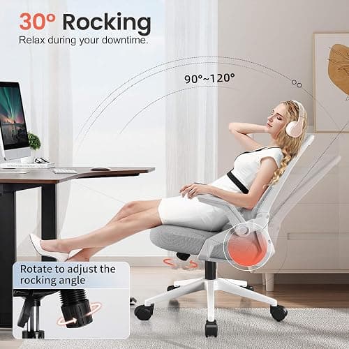 GTRACING Ergonomic Office Chair with Flip-up Armrests Executive Computer Chair for Home Office, Breathable Mesh & Comfy Lumbar Support, Wide Seat Gray thumbnail 5
