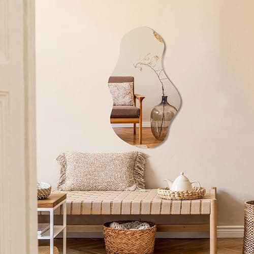 PERFNIQUE Irregular Wall Mirror Asymmetrical Mirror, 35''x21'' Decorative Modern Mirrors for Bathroom Bedroom Living Room Entryway, Cloud Frameless Mirror, Wall Mounted (35''x21'', Cloud) thumbnail 8