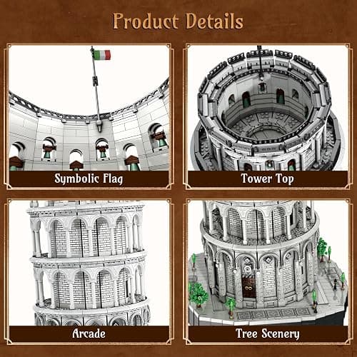 Reobrix Leaning Tower of Pisa Building Block Sets for Adults 66025, 7652 PCS Large Architecture Model Kit Italy Famous Historical Landmark Building Set for Adults 14+ thumbnail 6
