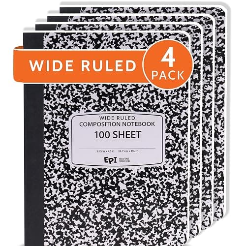 4 Pack - EPI Marble Hardcover Wide Ruled Composition Notebook | 200 Pages (100 Sheets), 9.75 x 7.5 in, Sturdy Sewn Binding | School, Office, Journaling, Notes - Image 1