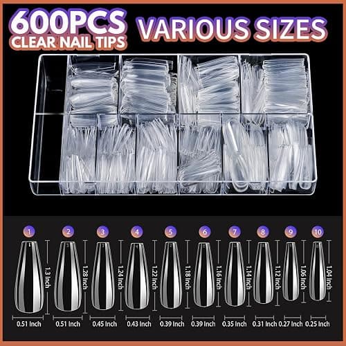 Teenitor Clear Coffin Nail Tips Set, Long Acrylic Nail Kit Full Cover Clear Press On Nails, 600 Pcs Fake Nails with Glue, Acrylic Nail Clipper Files and Buffer Polisher thumbnail 2