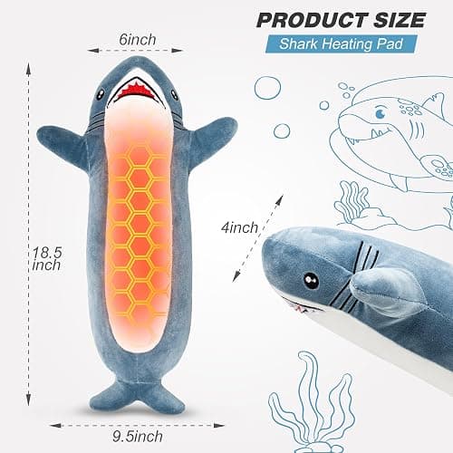 Shark Heating Pad Plush, Cute Heated Stuffed Animal, USB Powered Electric Heating Pad with 3 Heat Levels & Timer, Soft Warm Plush Cushion Gift for Women Teen Girls thumbnail 6