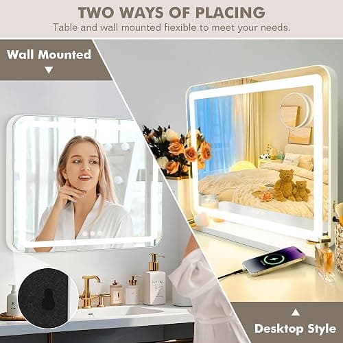 LuxeVue Vanity Mirror with Lights, 23" x 19" Large Makeup Mirror with 3 Color Modes & Adjustable Brightness, Detachable 15x Spot Magnification, Smart Touch Control,Plug in(Tabletop & Wall-Mounted) thumbnail 5