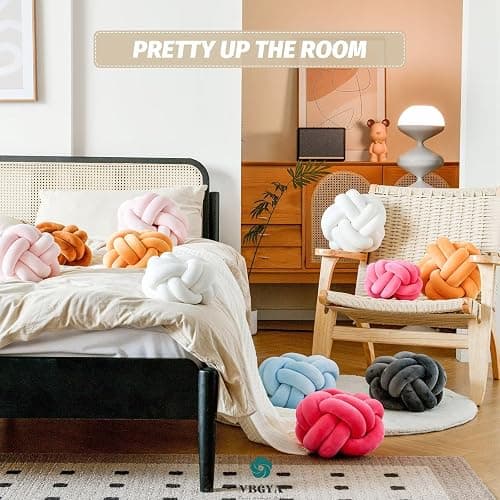 VBGYA Knot Pillow Ball, Soft Home Decorative Throw Pillows Cushion, Round Changeability Knotted Pillows, Modern Home Handmade Cushions for Bedroom, Sofa, Couch (8 Inch, White) thumbnail 5