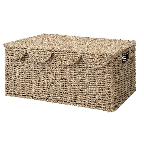 StorageWorks Scalloped Edge Wicker Basket for Bathroom, Seagrass Storage Baskets for Bathroom, Living Room, Bedroom, 15" L x 11 ¼" W x 7" H - Image 1