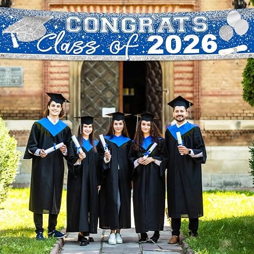 Large Congrats Grad Banner Light Blue Class of 2026 Banner Backdrop 2026 Yard Sign for Graduation Party Supplies Graduation Decorations 2026 (Light Blue) thumbnail 4
