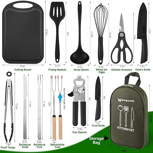 Wesqunie Camping Cooking Utensils Set, Cookware Set for Outdoor Hiking BBQ | Stainless Steel & Silicone Mess Kit, Durable Outdoor Kitchen Gear for Hiking, RV, Picnic Grill & Travel Camping Meal Prep thumbnail 2