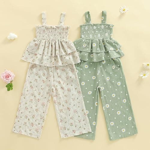 Hibabying Toddler Baby Girl Clothes Sleeveless Smocked Ruffle Tank Tops and Long Pants Summer Little Girls Outfits thumbnail 8