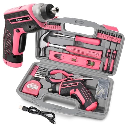 Hi-Spec 35pc Pink Tool Kit with 3.6V USB Electric Screwdriver and Drill Set. Complete Women Tool Set - 3.6V - Pink 1 - Image 1