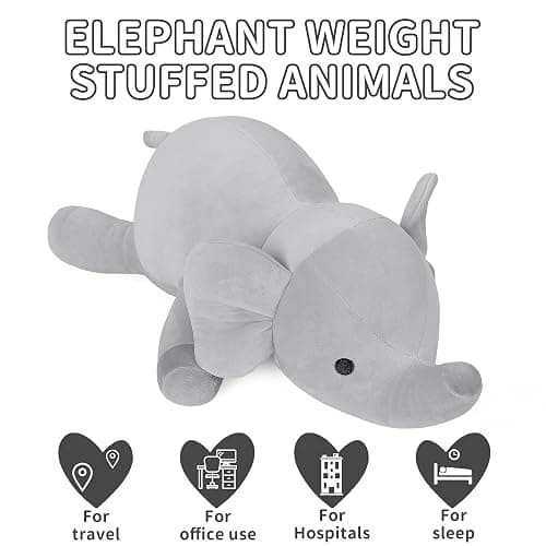 WeBingo 4.2 lbs Elephant Weighted Stuffed Animals, 24" Weighted Elephant Plush Toy Weighted Plush Animal Throws Pillows Gifts for Kids & Adults(Gray) thumbnail 6