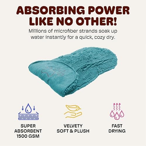 Dog Gone Smart The Dirty Dog Shammy - Antimicrobial Microfiber Dog Towel for Odor Control, Fast-Drying Plush, Dual Hand Pockets & Elastic, Super Absorbent, Machine Washable, 31 x 13 in, Pacific Blue thumbnail 4
