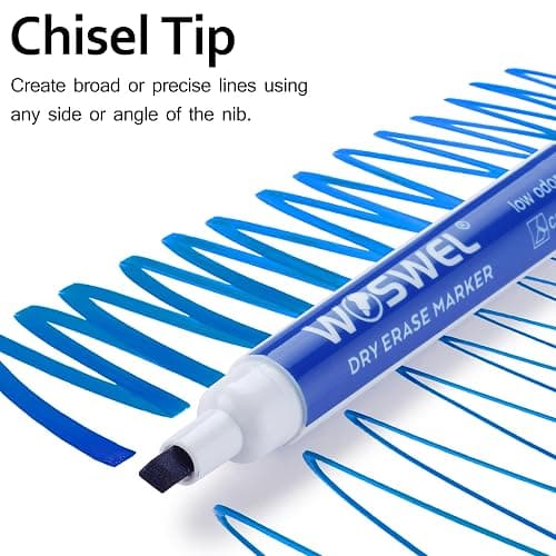 WOSWEL Dry Erase Markers, 60 Bulk Pack, 12 Assorted Colors Chisel Tip Whiteboard Markers, Chisel Point Low Odor Dry Erase Markers thumbnail 5