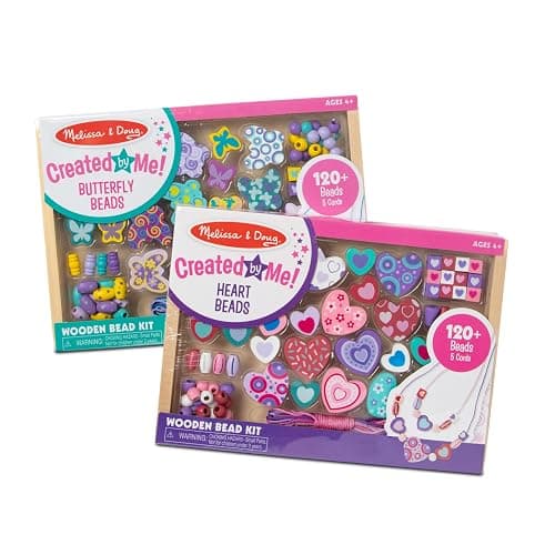 Melissa & Doug Wooden Bead Kits, Set of 2, Sweet Hearts and Butterfly Friends (Arts & Crafts, Easy to Use, Handy Wooden Tray, 120 Wooden Beads & 5 Color Cords) - English Only Packaging - Image 1
