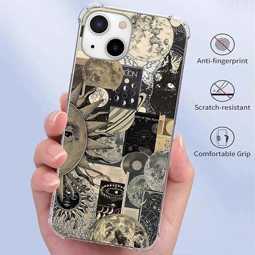 IATMOMF Aesthetic Vintage Grunge Case for iPhone 13, Skull Planets Collage Pattern for Men Women, Trendy Cool Soft TPU Bumper Cover for iPhone 13 thumbnail 2