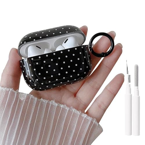 MINSCOSE for AirPods Pro 2nd/1st Generation Clear Case,Cute Polka Dot Pattern Design with Trendy Keychain Ring,Soft TPU Protective Shockproof Case with Cleaner Kit for Airpods Pro/Pro 2-Black - Image 1