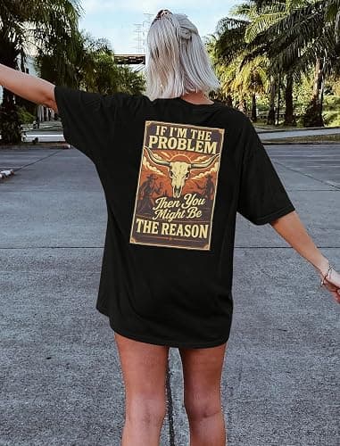 Oversized Country Music Shirts for Women Cow Skull Shirt Western Cowgirl Tee Vintage Concert Outfit Music Lover Tops thumbnail 3