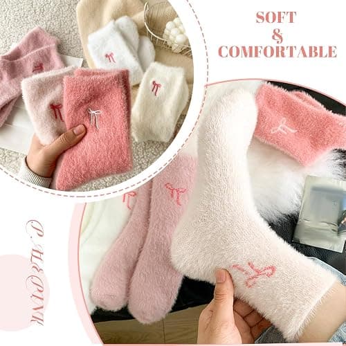 CharmBurst 5 Pairs Fluffy Cosy Socks Ladies With Bow, Warm Winter Socks, Thick Furry Socks For Home, Winter Thermal Socks Ladies, Soft Sleep Socks thumbnail 4