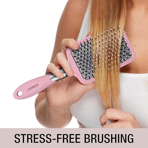 Conair Velvet Touch Paddle Cushion hair brush - Detangling hairbrush - curly or straight styles - men or women - detangler - features soft touch handle - Blush Pink thumbnail 5
