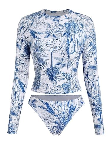 ZAFUL Women Long Sleeve Rash Guard Two Piece Bathing Suit with Briefs | Sun Protection Swimsuit Swim Shirts with Briefs for Beach Vacation Water Sports - Image 1