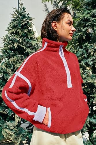 Panadila Womens Half Zip Sherpa Fleece Pullover Soft Oversized Sweatshirt with Pockets Warm Fuzzy Sweater thumbnail 3