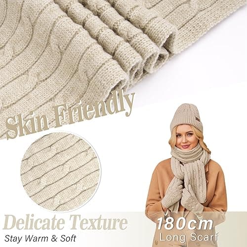 Womens Winter Beanie Hats Long Scarf Touchscreen Gloves Set Warm Knit Skull Caps Gifts for Women Scarfs Gifts for Women thumbnail 4