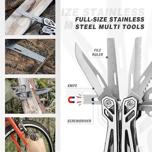 MOSSY OAK Multitool, 21-in-1 Stainless Steel Pocket Knife with Screwdriver Sleeve, Self-locking Pliers with Sheath-Perfect for Outdoor, Survival, Camping, Hiking, Simple Repair - 21-in-1 - Silver thumbnail 7