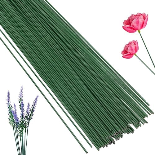 100 Pcs Floral Stems Wire for Paper Flower,14 Inch 2 Gauge Dark Green Floral Stem Wire,Crafting Floral Stem for Flower Arrangements DIY,Bouquet Stem Wrapping and Crafts - Image 1