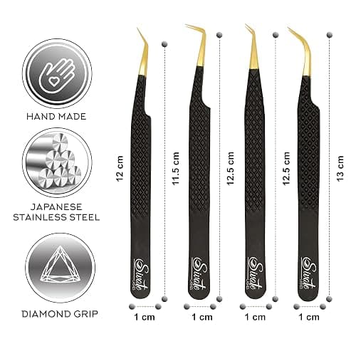 SIVOTE Fiber Tip Lash Tweezers for Eyelash Extensions with Diamond Grip, Black, Set of 4 - Precise Tips Japanese Steel for Classic, Volume & Mega Volume Lashes, Anti-Rust - Ideal for Lash Artists thumbnail 3