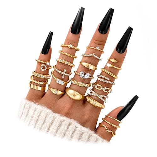 FAXHION Gold Stackable Rings Set for Women, 25 PCS Simple Twist Finger Ring | Statement Knuckle Ring, Dainty Stacking Thumb Rings Pack, Versatile Daily Wear Jewelry Gift for Women thumbnail 2