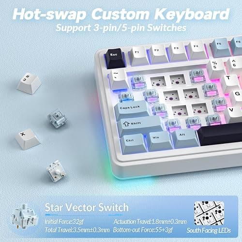 AULA S75 PRO Wireless Mechanical Keyboard with Screen&Knob, 75% Hot Swappable Gaming Keyboard with Pre-lubed Switches, RGB Backlit, PBT Keycaps Creamy Sounding Pc Gaming Keyboards thumbnail 5