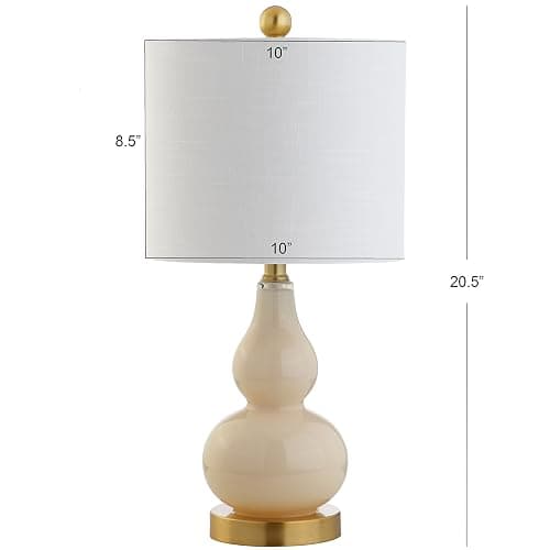 JONATHAN Y 20.5" Ivory Glass Table Lamp, Modern Gourd Bedside Nightstand Lamp for Bedroom, Living Room, White Linen Shade, LED Bulb Included (JYL1028B) thumbnail 3